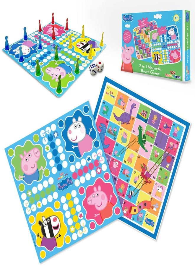 Wembley Peppa Pig Magnetic Ludo Board Game for Kids 2 in 1 Snake and Ladder Children's Games Family Fun Indoor Games Ideal for Birthday Gift - Image 1